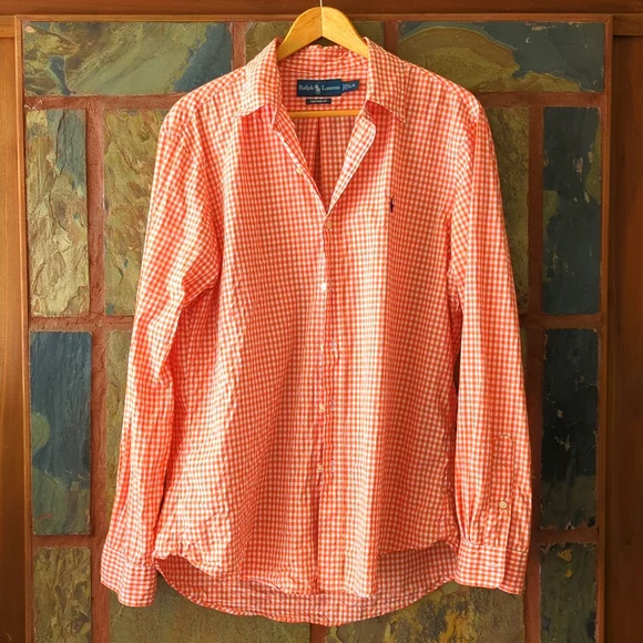 orange and white checkered dress shirt Kevin's Finest 100% Cotton Gingham Shirts Kevin's Fine Outdoor Gear & Apparel